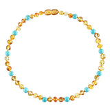 Baltic Amber Baby Necklace - Polished Honey + Turquoise