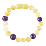 Baltic Amber Baby Bracelet - Polished Butter + Amethyst