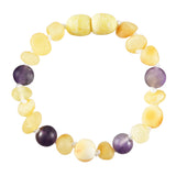 Baltic Amber Baby Bracelet - Raw Butter + Matte Amethyst