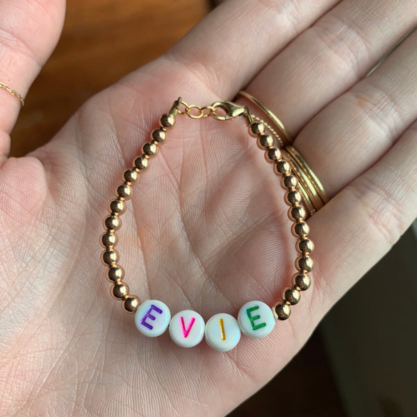 Pearl pastel letters on white beads WITHOUT metallics between