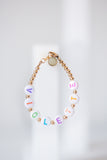 Pearl pastel letters on white beads WITH metallics between