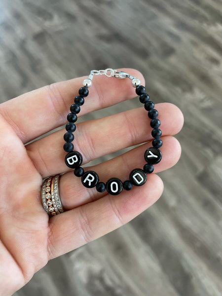 White letters on black beads WITH matte black between – Poppy Lane & Co.