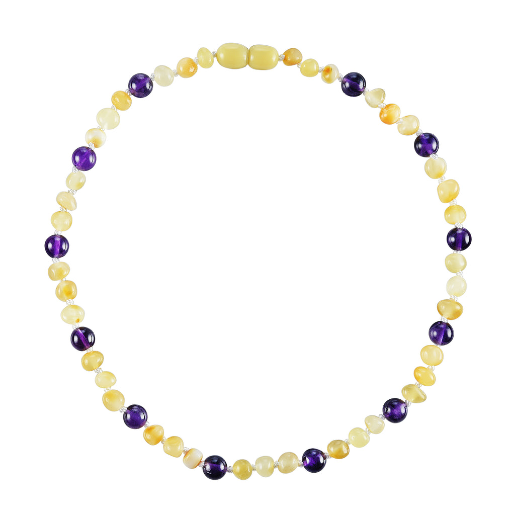 Baltic Amber Baby Necklace - Polished Butter + Amethyst