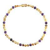 Baltic Amber Baby Necklace - Polished Honey + Amethyst