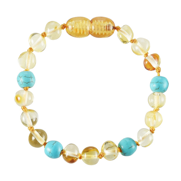 Baltic Amber Baby Bracelet - Polished Lemon + Turquoise