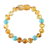 Baltic Amber Baby Bracelet - Polished Honey + Turquoise