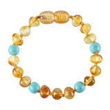 Baltic Amber Baby Bracelet - Polished Honey + Turquoise