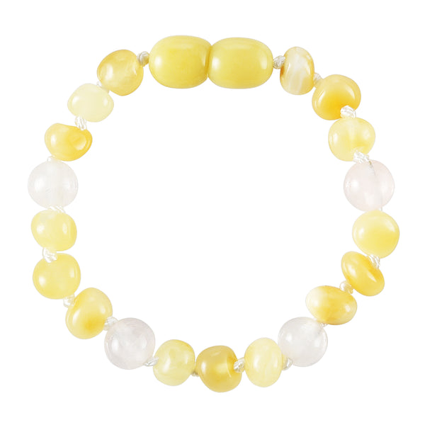 Baltic Amber Baby Bracelet - Polished Butter + Rose Quartz