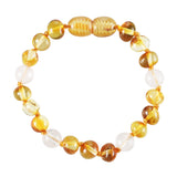 Baltic Amber Baby Bracelet - Polished Honey + Rose Quartz