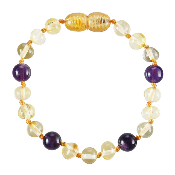 Baltic Amber Baby Bracelet - Polished Lemon + Amethyst