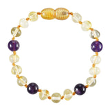 Baltic Amber Baby Bracelet - Polished Lemon + Amethyst