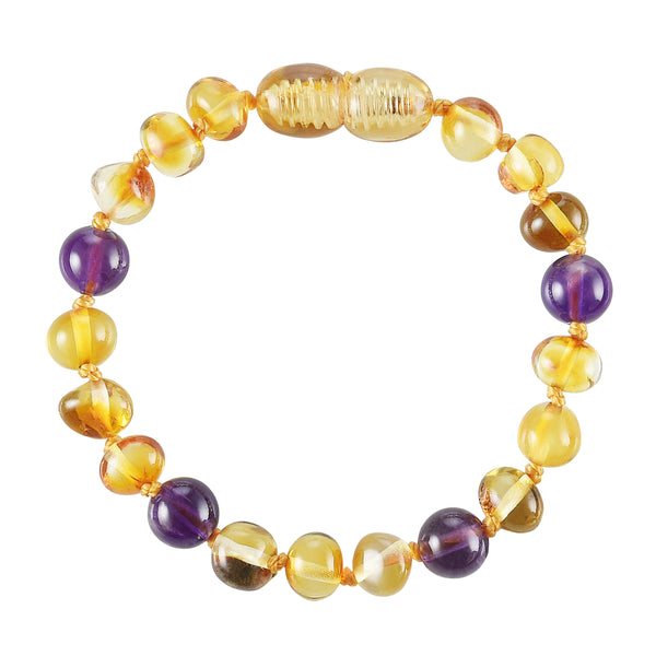 Baltic Amber Baby Bracelet - Polished Honey + Amethyst