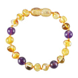 Baltic Amber Baby Bracelet - Polished Honey + Amethyst