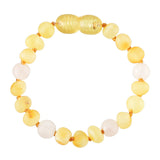 Baltic Amber Baby Bracelet - Raw Lemon + Matte Rose Quartz