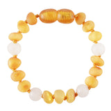 Baltic Amber Baby Bracelet - Raw Honey + Matte Rose Quartz