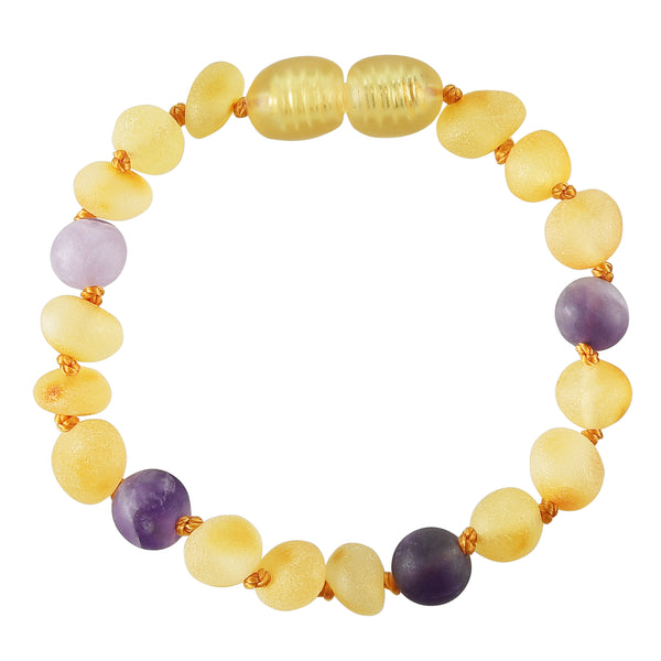 Baltic Amber Baby Bracelet - Raw Lemon + Matte Amethyst