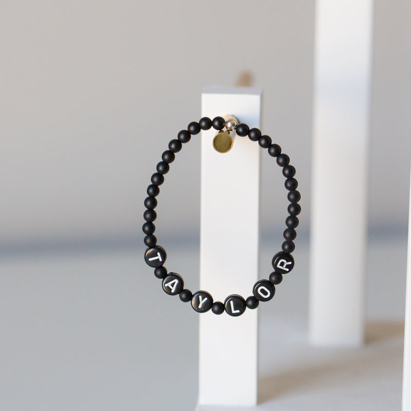 White letters on black beads WITH matte black between – Poppy Lane & Co.