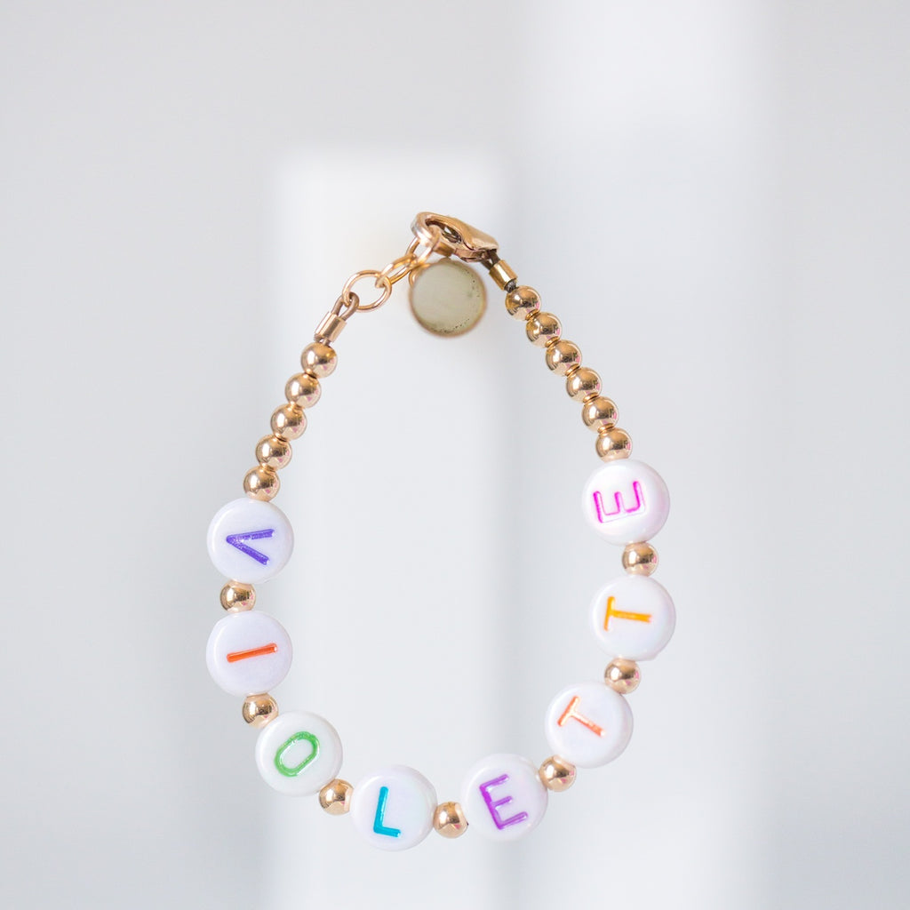 Custom Letter Adult Bracelet (3MM+6MM Beads) 7 Inches / Gold Filled