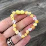 Baltic Amber Baby Bracelet - Polished Butter + Rose Quartz