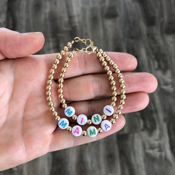 Pearl pastel letters on white beads WITH metallics between