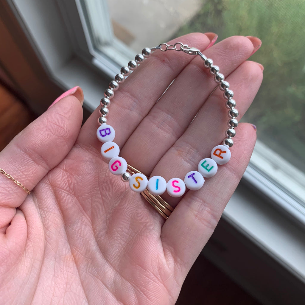 Pastel letters on white beads WITHOUT metallics between