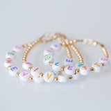 Pearl pastel letters on white beads WITH metallics between