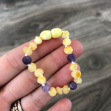 Baltic Amber Baby Bracelet - Raw Butter + Matte Amethyst