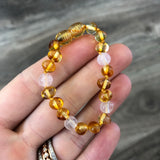 Baltic Amber Baby Bracelet - Polished Honey + Rose Quartz