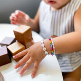 Pearl pastel letters on white beads WITH metallics between