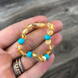 Baltic Amber Baby Bracelet - Polished Lemon + Turquoise