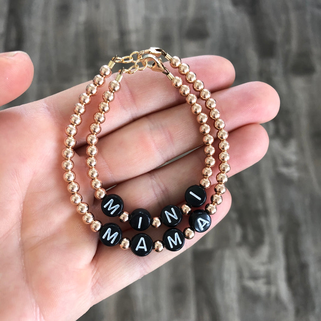 White letters on black beads WITH metallics between